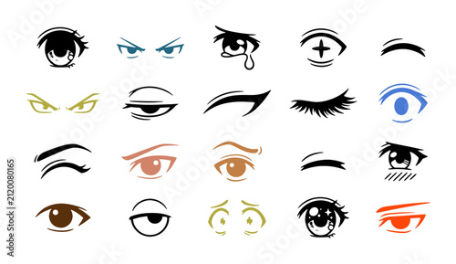 Canvas Print Anime manga eye expressions set, 20 vector character eyes with various emotions,
