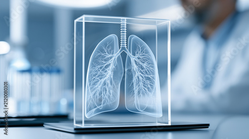 Detailed anatomical model of human lungs in a medical research laboratory.