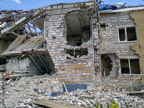 destroyed and burned houses in the city Ukraine war