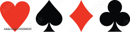 Bild auf Leinwand Playing Card Suit Icon Set Featuring Heart, Spade, Diamond, and Club Symbols for