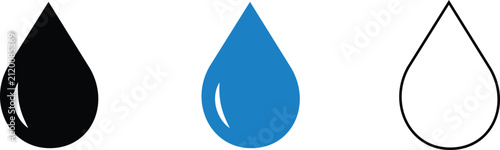 Water drop vector icon set. Liquid drop silhouette symbol