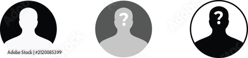 Anonymous person silhouette icon with question mark. Unknown person male user avatar symbol