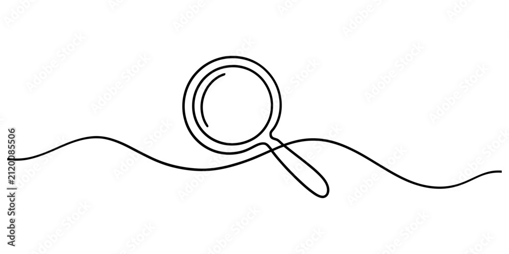 Obraz premium Continuous single line drawing of a magnifying glass tool symbol