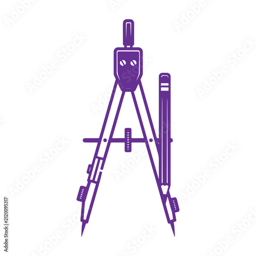A purple of a drafting compass with a pencil attached for geometry and technical isolated on a white background