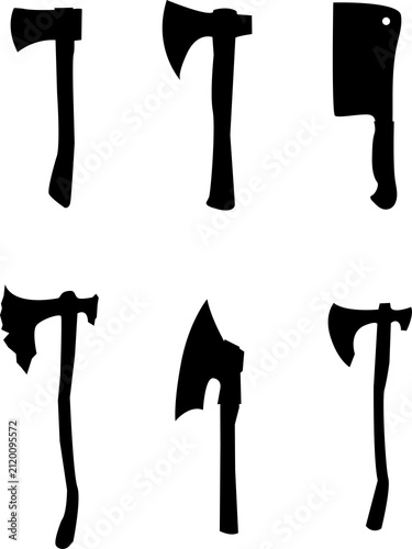 Canvastavla Set of axe silhouettes, collection of axe