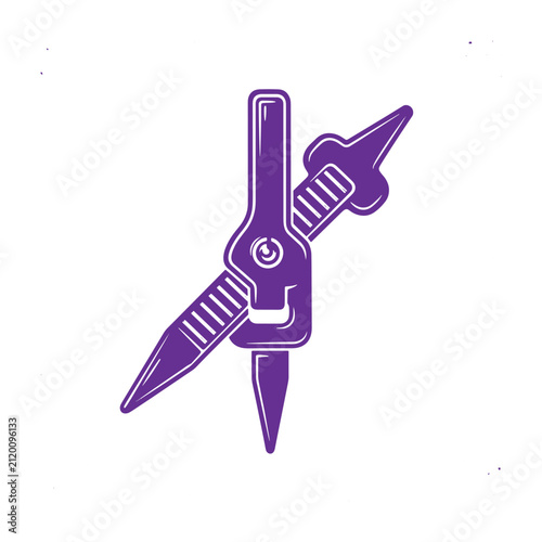 Purple of a drafting compass tool for geometry and technical on a white background, flat school supply