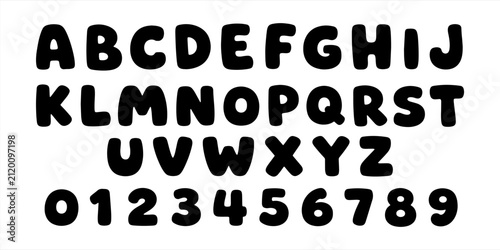 Rounded bubble alphabet font with uppercase letters and numbers in bold playful display typography style