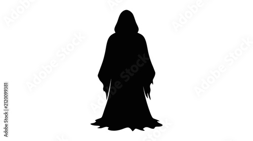 Cuadro en lienzo Grim Reaper silhouette standing frontally with a hood and flowing robes evokes a sense of mystery and foreboding