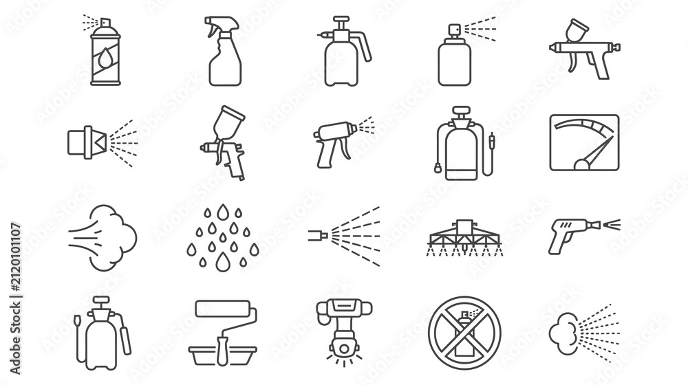 Obraz premium Spray line icon set contains editable stroke paint aerosols.