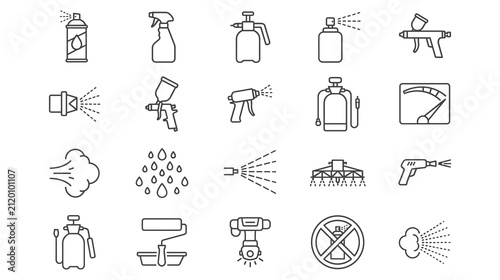 Foto Spray line icon set contains editable stroke paint aerosols.