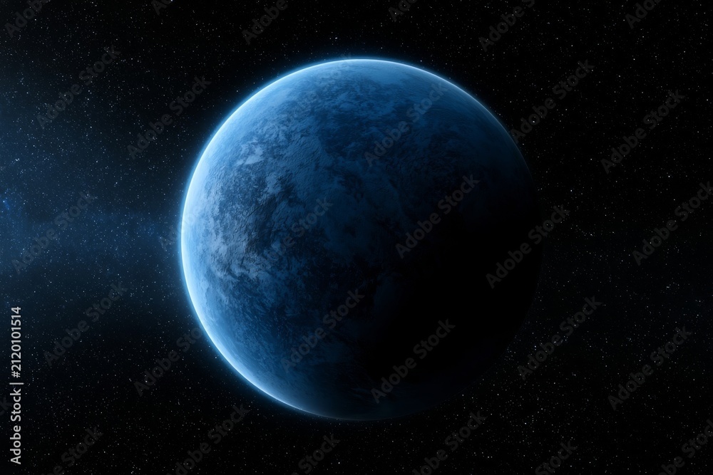 Obraz premium Massive blue exoplanet floating in deep space