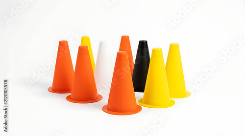 Set of Colorful Plastic Training Cones for Sports and Fencing Practice Orange Yellow White and Black Agility Cones for Athletic Drills Exercise Equipment for Performance Training and Skill Development