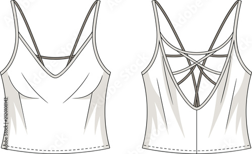 Obraz na plátne Fashion technical sketch of a women camisole top with criss cross lace up back d