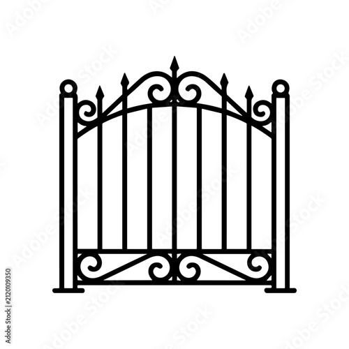 Decorative Iron Gate with Scrollwork Details.