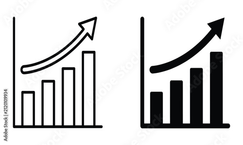 Rising bar chart and financial growth report icons with business, statistics