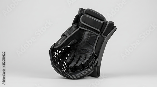 White and Grey Ice Hockey Goalie Catcher Glove Professional Protective Goaltender Equipment for Stopping Pucks Isolated on a Plain White Background