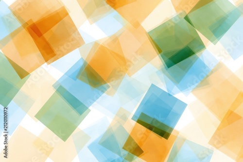 Colorful abstract geometric square pattern with teal green and warm orange overlays for vibrant wallpaper and banner design