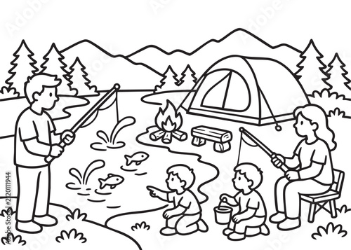 Underwater Fish Coloring Page Black and White Vector Illustration for Kids