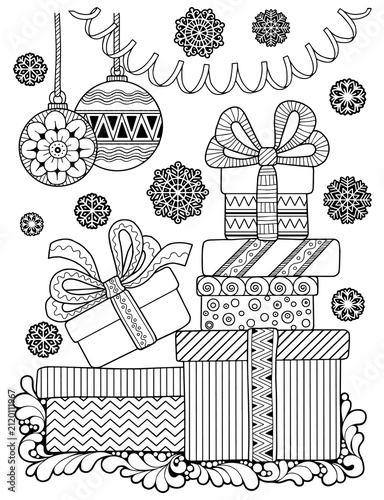 Vector Christmas Coloring book for adult. Fantasy doodle winter design on a white background