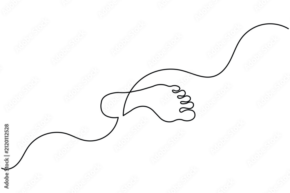 Obraz premium Footprint continuous one line art drawing minimalist human sole design isolated