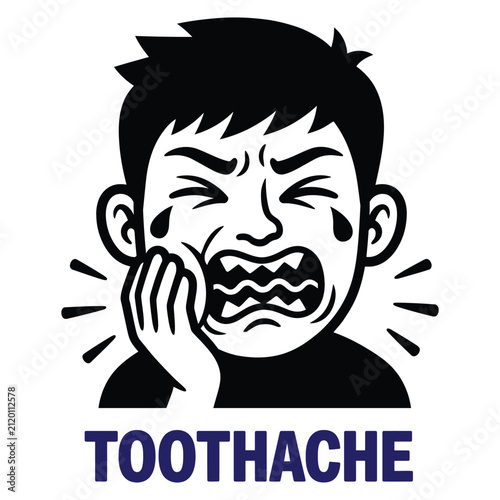 Crying Boy with Toothache Dental Pain Icon Illustration