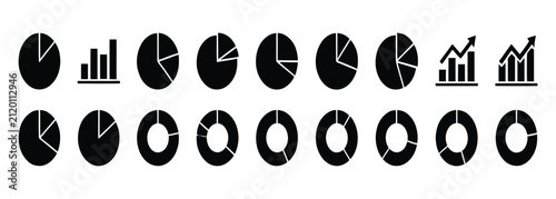 Collection of business data visualization icons including pie and donut charts