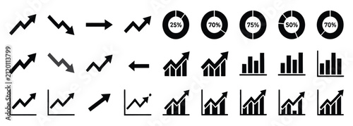 Set of business growth charts and financial data icons with business, analysis