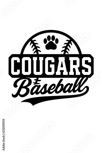 Cougars Baseball Team Logo Black and White Sports Vector Design