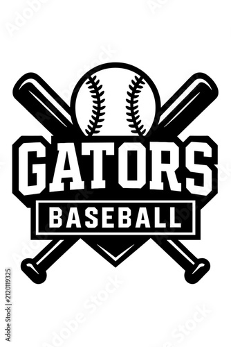 Gators Baseball Team Logo Black and White Sports Vector Design