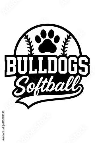 Bulldogs Softball Team Logo Black and White Sports Vector Design