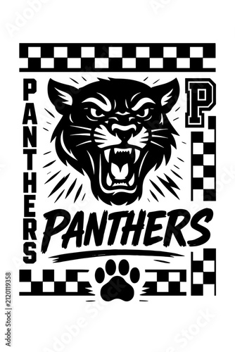 Panthers Mascot Logo Black and White Sports Vector Illustration