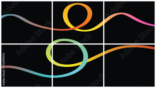 Abstract flowing vibrant wavy lines with smooth gradient color transition forming dynamic curves on a dark background