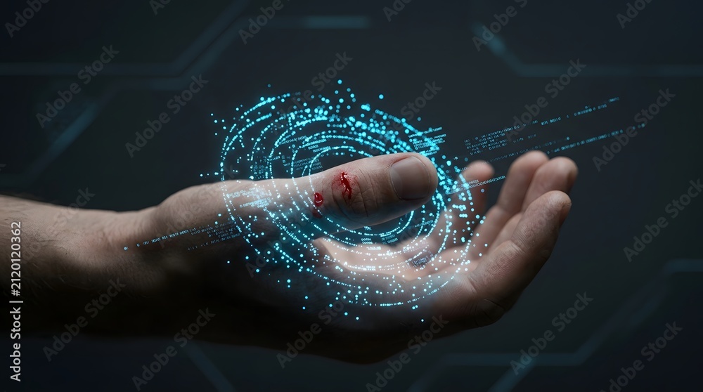 Fototapeta premium Hand holding glowing digital sphere with network connections, symbolizing global data, AI intelligence, and advanced connectivity.