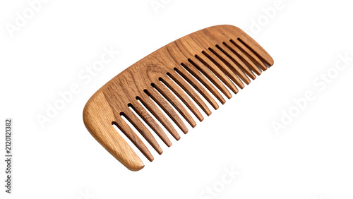 Traditional single carved wooden hair comb isolated on transparent background for vintage beauty accessories