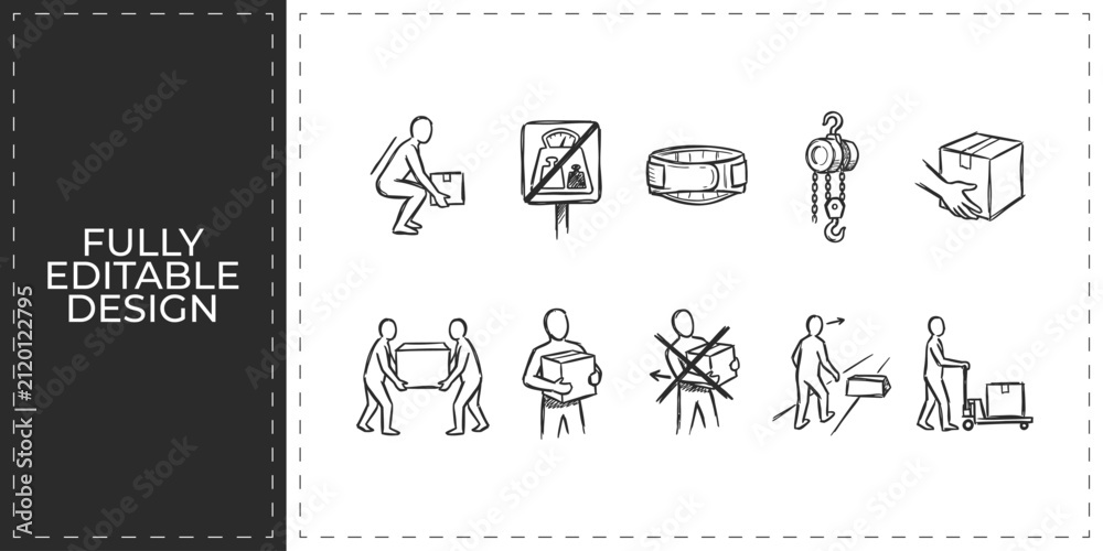 Obraz premium Human rights and community protest hand drawn icons set featuring megaphone and fist for social awareness and democratic movement branding design illustration graphics