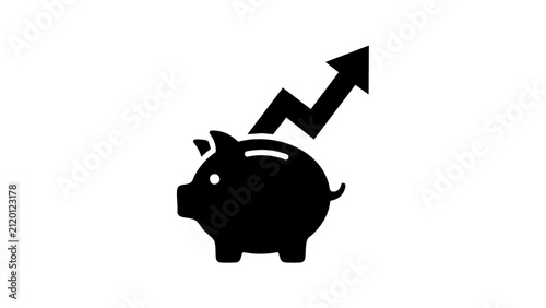 Piggy Bank with Upward Growth Arrow Silhouette Icon