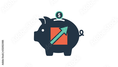 Piggy Bank with Growth Arrow and Dollar Coin Financial Investment Concept