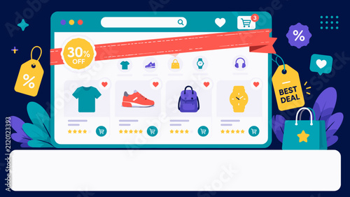 Foto Elevated shopping screen shows vibrant deals and goods
