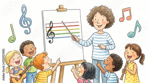 Joyful Music Lesson with Kids and a Teacher