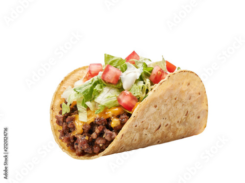 A delicious crispy hard shell taco filled with seasoned ground beef meat