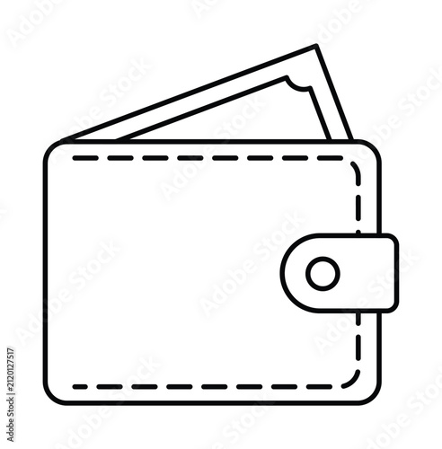 Simple black and white line art icon of a leather wallet with cash.
