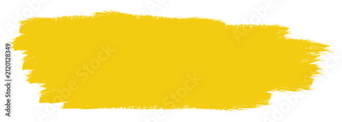 Isolated thick yellow paint brush stroke, single blocky gouache watercolor wash with distress textured edges vector illustration