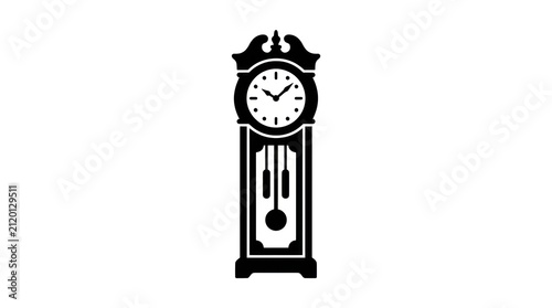 Classic Grandfather Clock Silhouette Isolated on White Background.