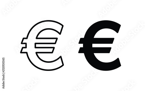 Simple European monetary unit glyph and outline icons for financial and banking graphic design applications