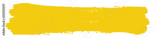 Isolated thick yellow paint brush stroke, single watercolor banner with textured grunge edges vector illustration