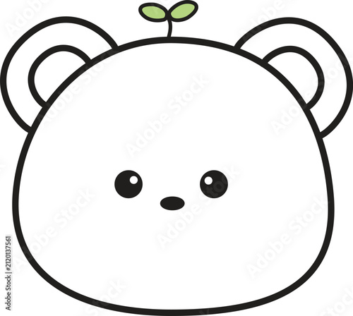cute bear head icon outline black brush coloring book kids core