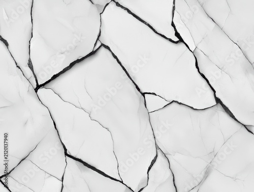 White marble surface featuring irregular black veins and cracks creating a natural, elegant stone texture.