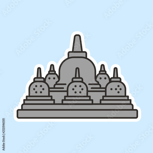 Borobudur Temple Stupa Landmark Indonesian Architecture Sticker Isolated Illustration