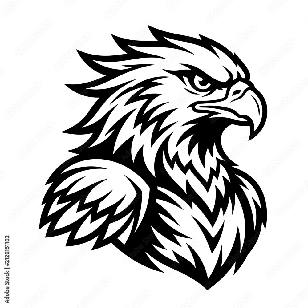 Fototapeta premium Bold eagle head emblem with detailed feathers.
