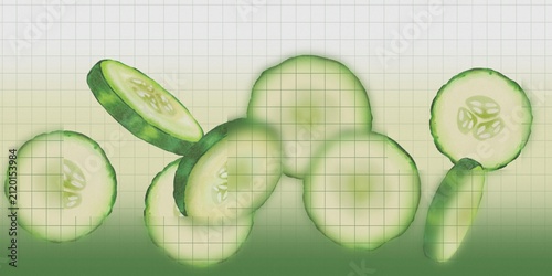 Foto Advertising background featuring fresh cucumbers; incorporates blur, noise, and color gradients, modern design suitable for ad,  banners